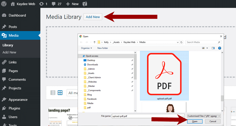 Upload PDF to WordPress - Find the PDF
