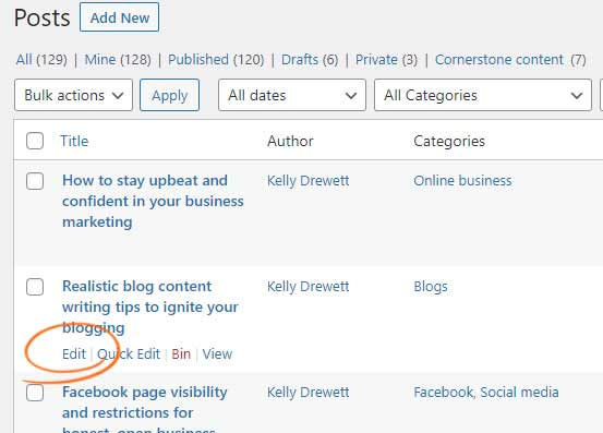 Edit a Published Post in WordPress