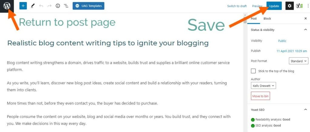 Save & Update WordPress Published Post