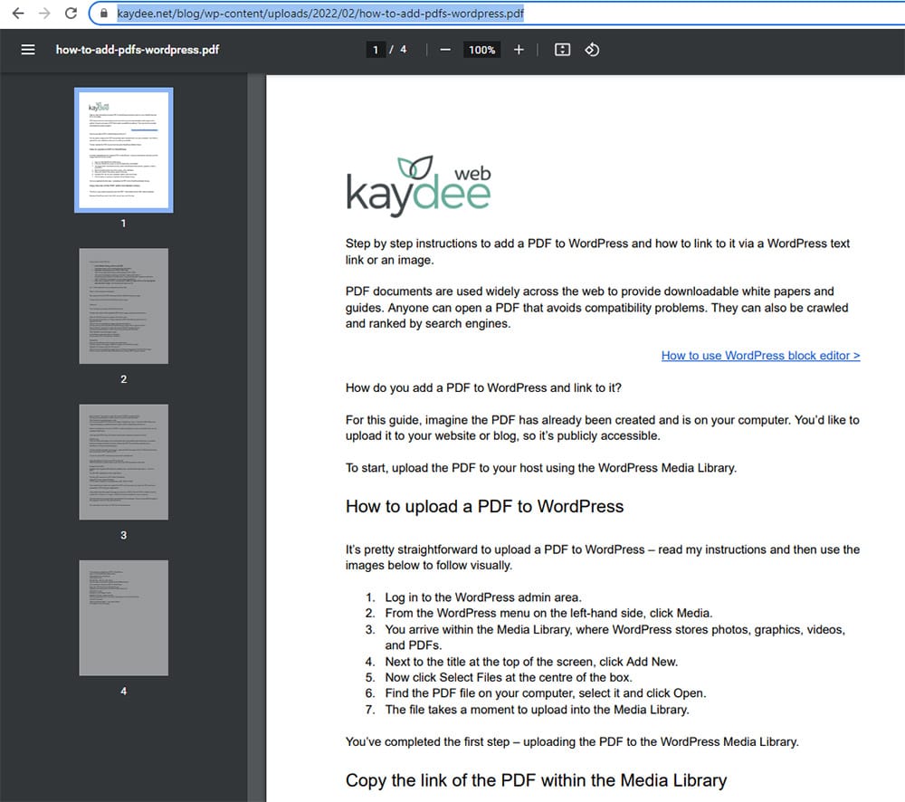 WordPress Link to an External PDF
